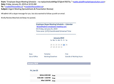 Screenshot of the original Skype phish email