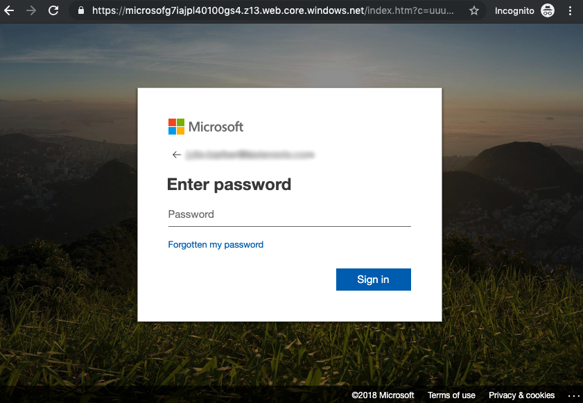 Microsoft Office 365 Credential Theft page