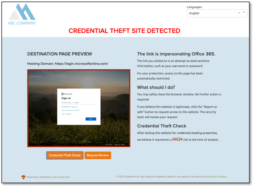 credential theft landing page example