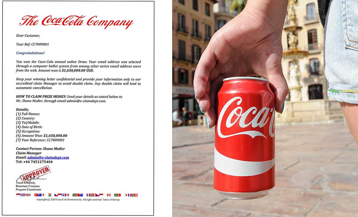 coca cola phishing scam example