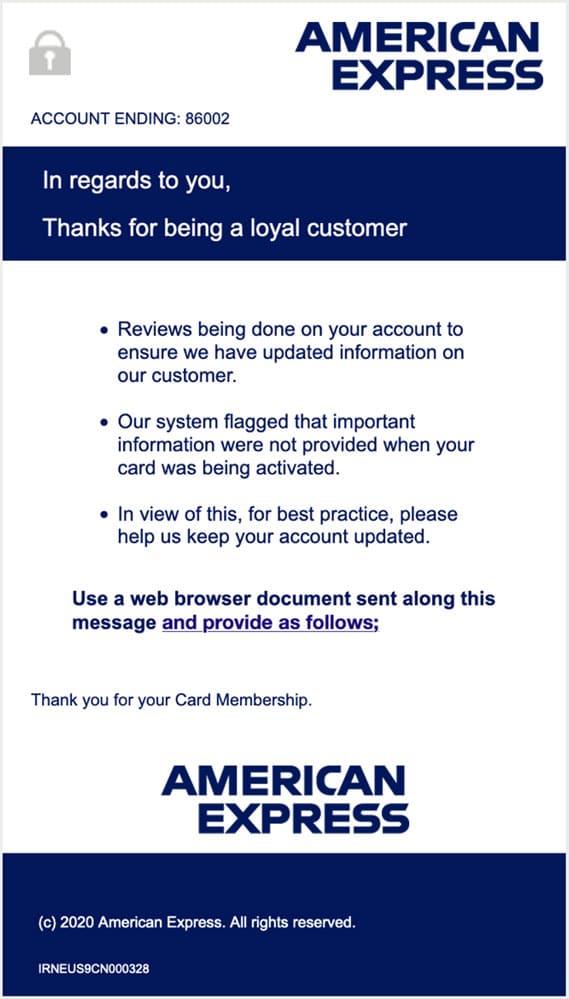 amex impersonation scam email