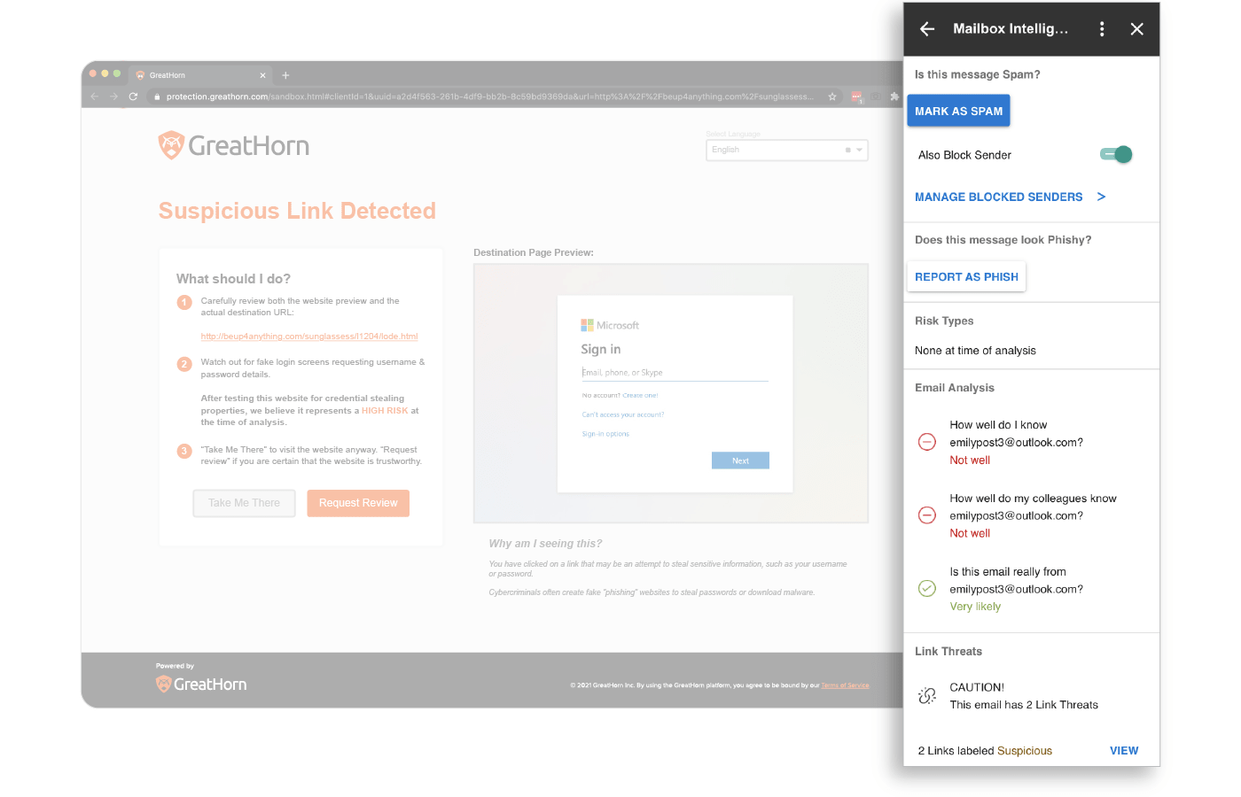 google workspace mailbox intelligence warning pages